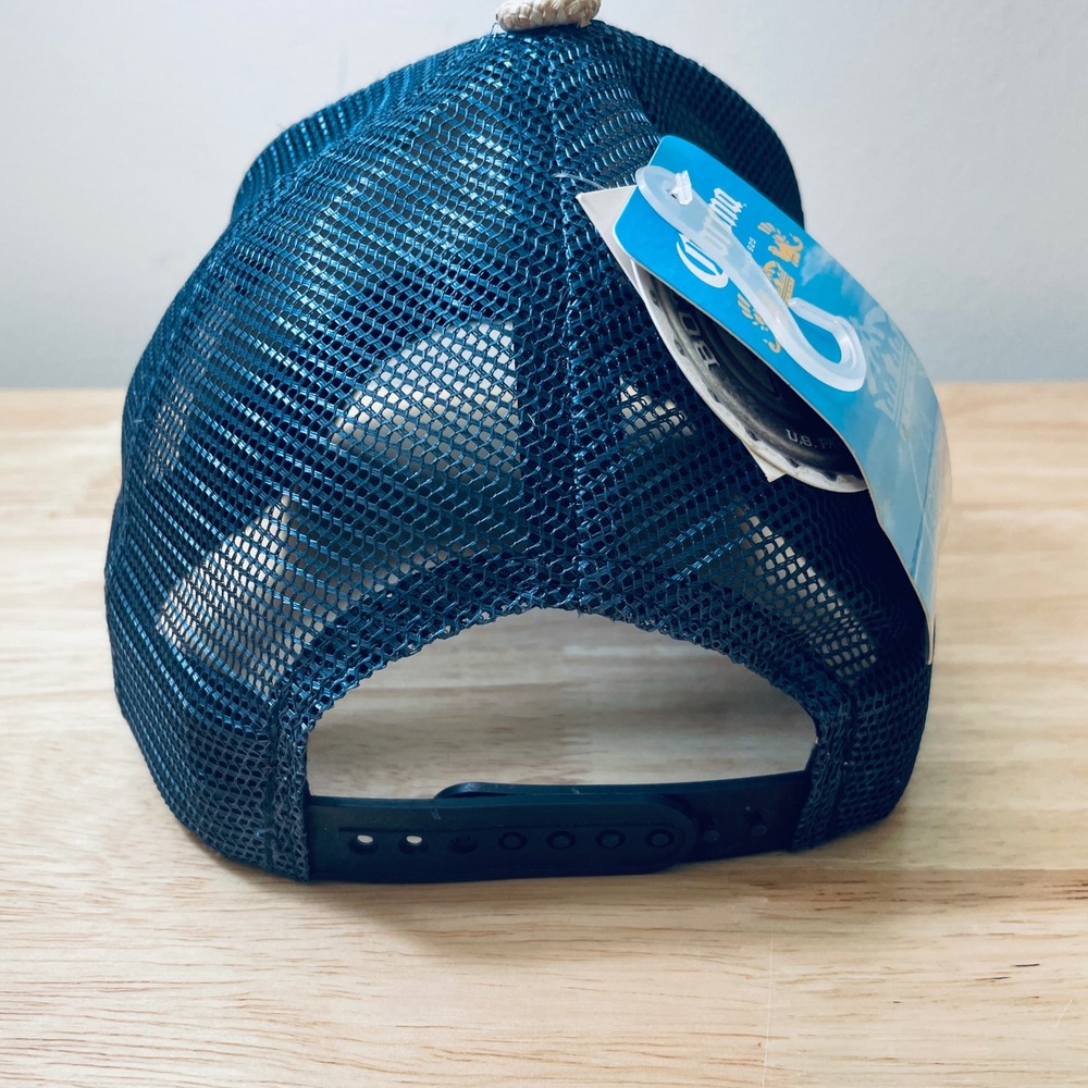 Corona Extra Straw Trucker Hat Navy Mesh Snapback with Built-in Bottle Opener - Picture 5 of 10